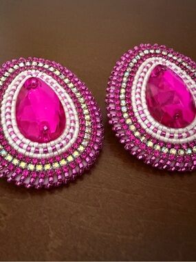 Ojibwe Fuchsia Crystal Teardrop Statement Earrings